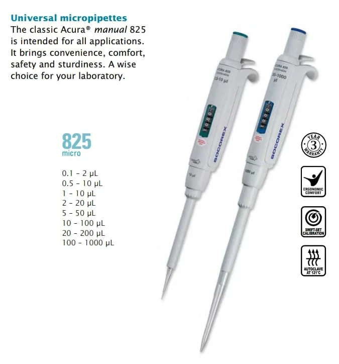Micropipette Socorex Acura® manual 825